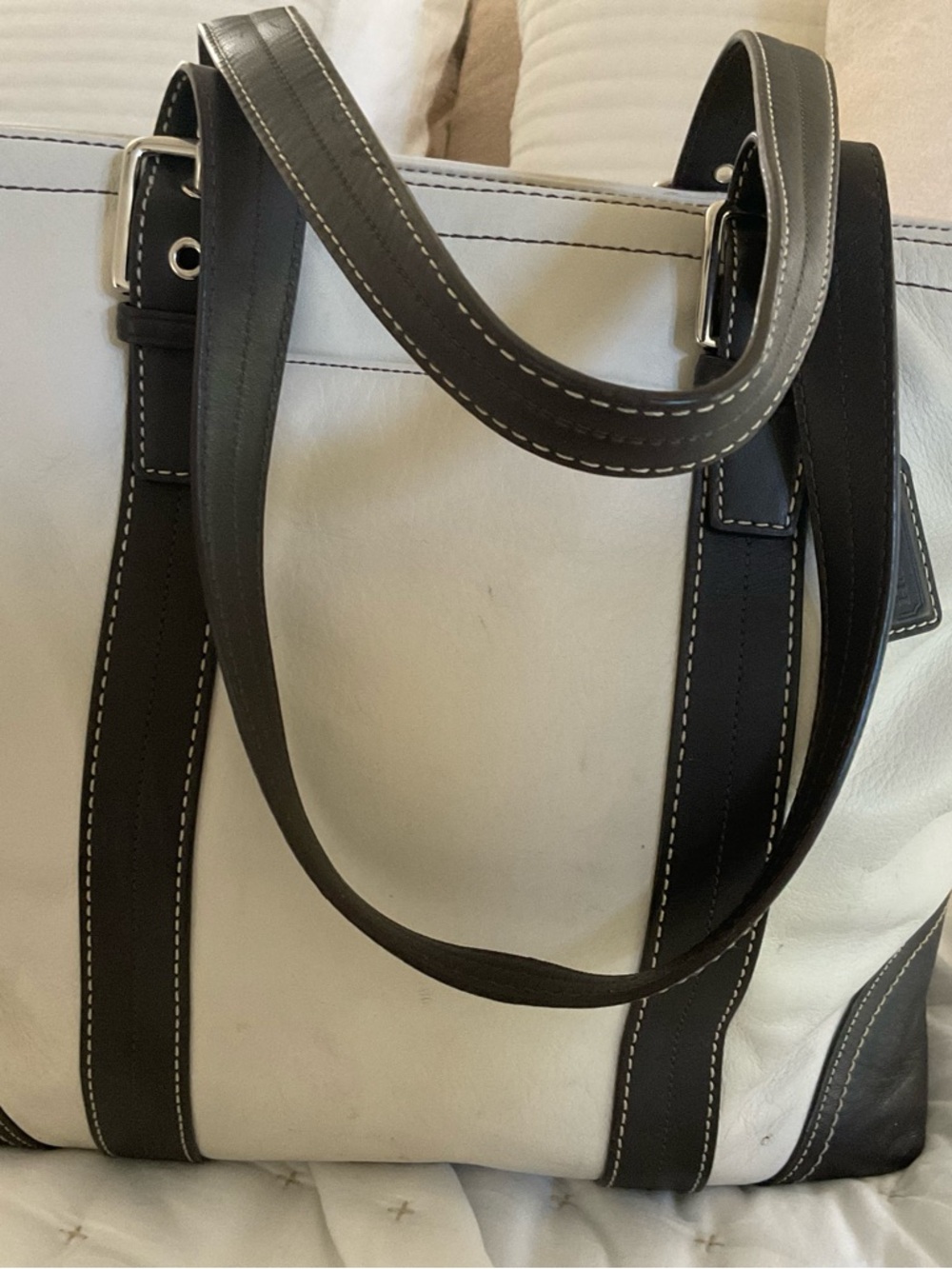 Coach White and Brown Leather Travel Tote